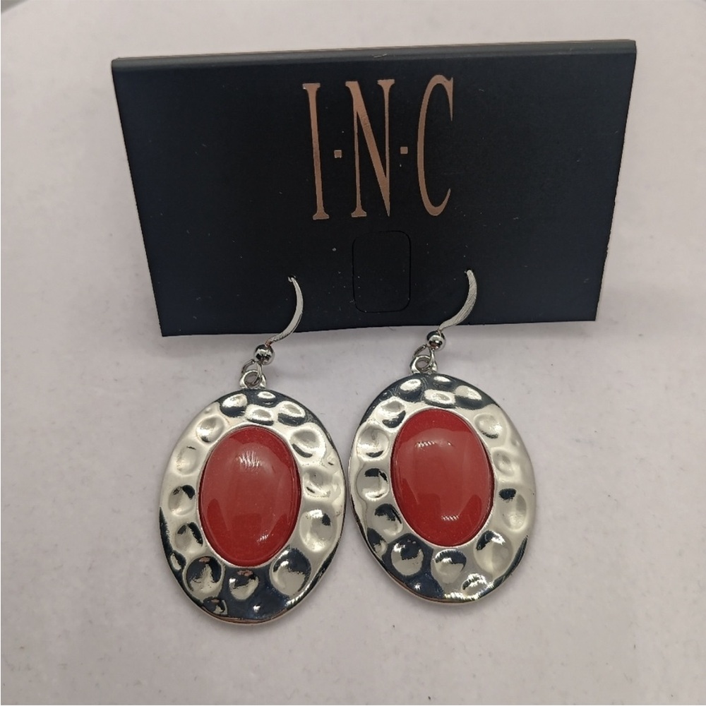 NWOT INC Red & Silver Tone Dangle Earrings